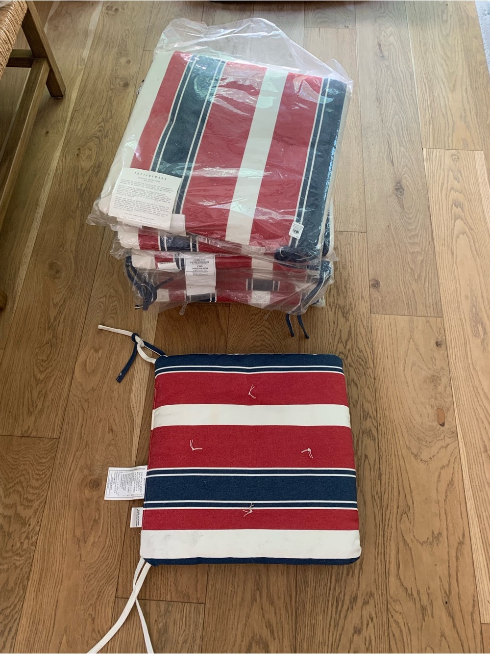Pottery Barn Set of 7 Red, White & Navy Striped Seat Dining Cushions